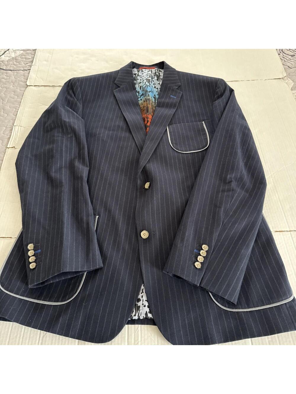 ROBERT GRAHAM Cloister Men's 46L Navy Blue Blazer Pinstriped Sport Coat